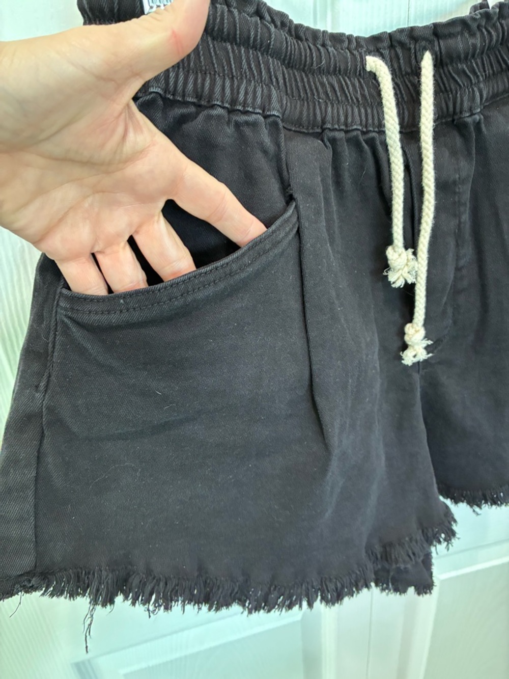 Zenana Outfitters Black Frayed Hem Drawstring Athletic Shorts - Picture 2 of 7